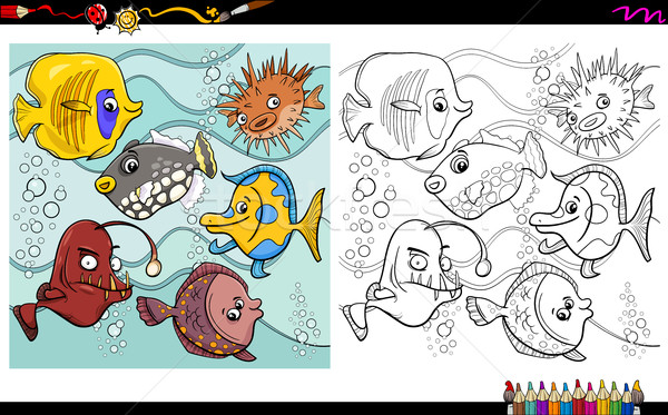 Stock photo: fish characters coloring page