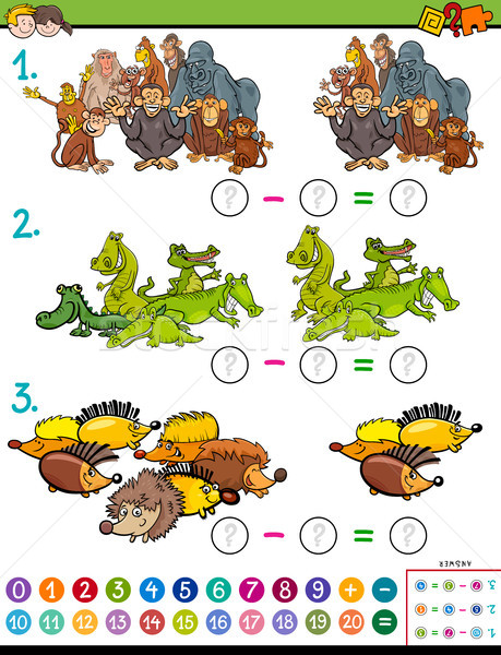 Stock foto: Mathematik · Subtraktion · pädagogisch · Spiel · Kinder · Karikatur