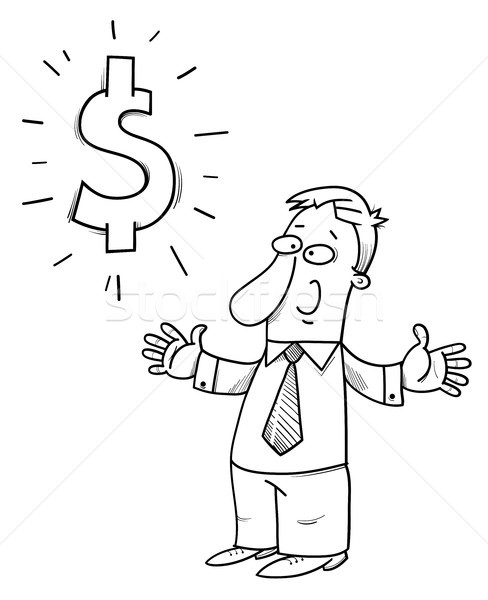 Szczęśliwy biznesmen znak dolara cartoon czarno białe ilustracja Zdjęcia stock © izakowski