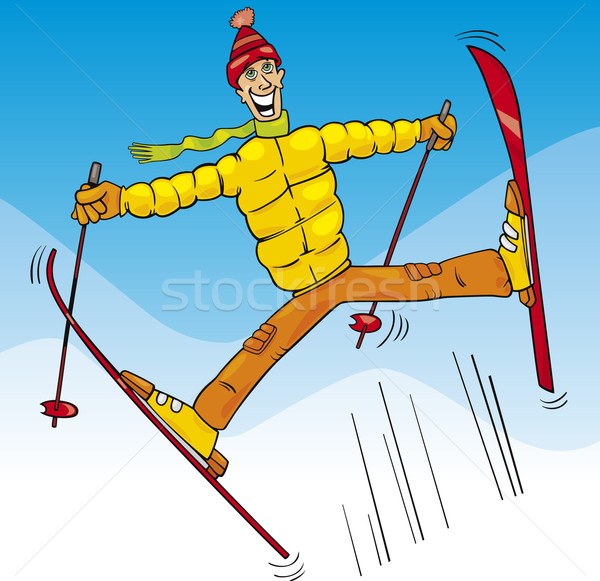 man jump on ski cartoon illustration Stock photo © izakowski