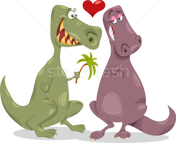 Stock photo: dinos in love cartoon illustration