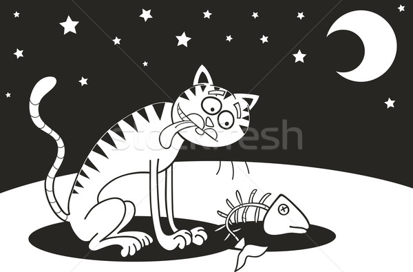 Obdachlosen Katze Ausmalbuch Karikatur Illustration hungrig Stock foto © izakowski
