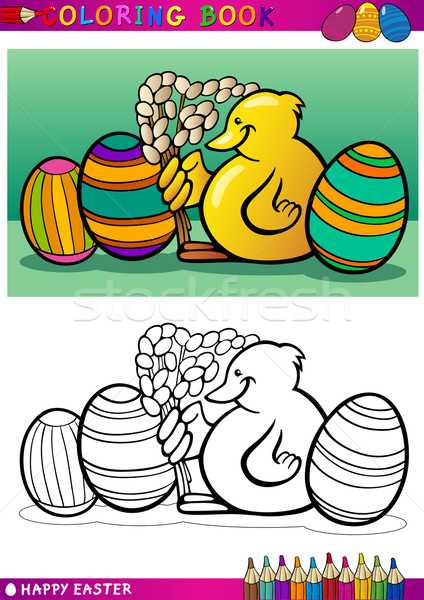 easter chick cartoon illustration for coloring Stock photo © izakowski