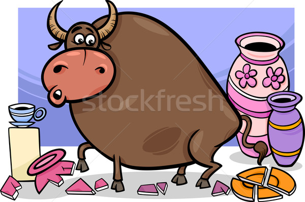 Stock photo: bull in a china shop cartoon