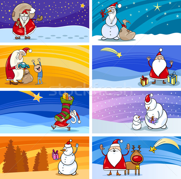 Cartoon Greeting Cards with Santa Claus Stock photo © izakowski