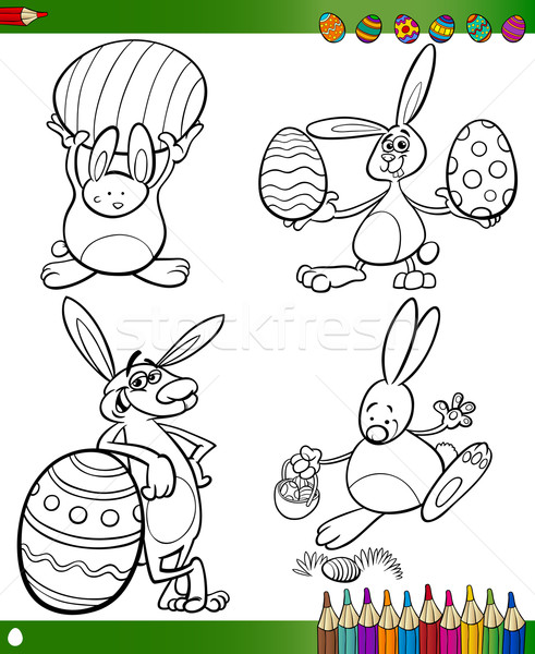 easter bunnies cartoons for coloring book Stock photo © izakowski