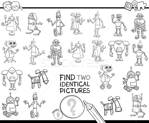 Stock photo: find two identical robots coloring book