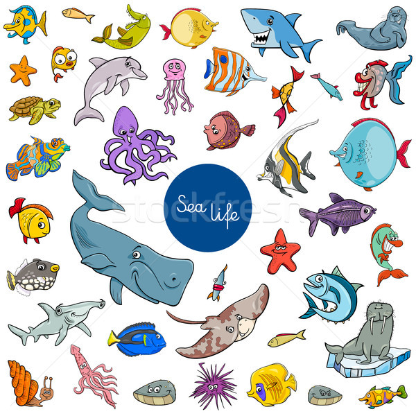 cartoon sea life animal characters set Stock photo © izakowski