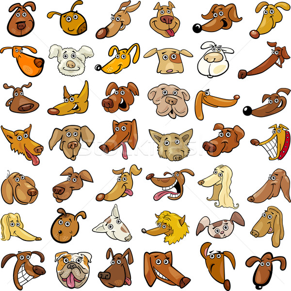 Stock photo: Cartoon funny dogs heads set