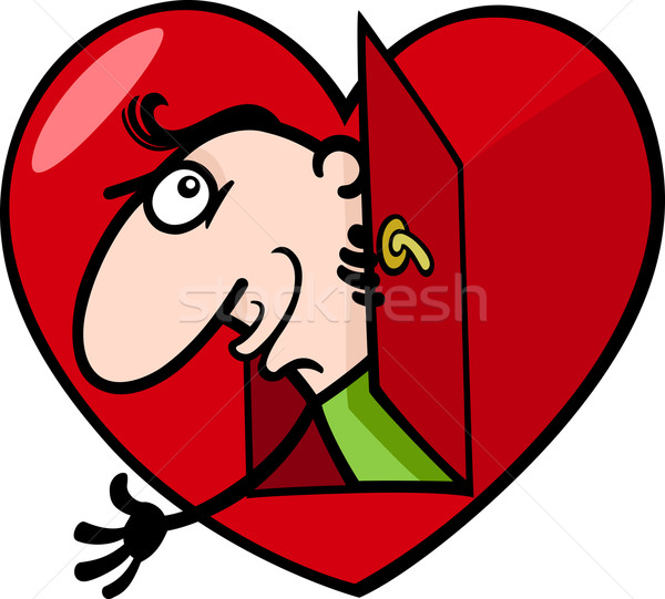 man in big valentine heart cartoon illustration Stock photo © izakowski