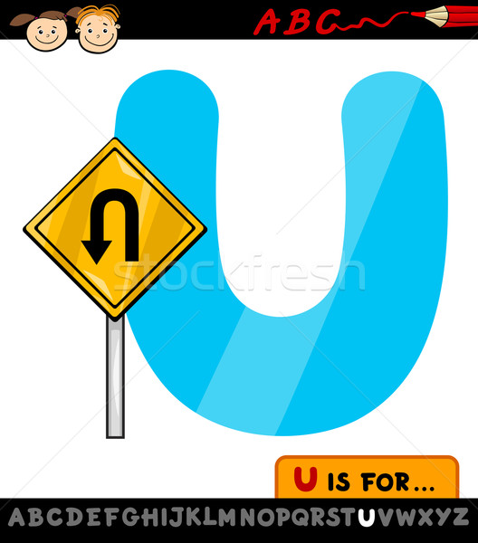 letter u with u turn sign cartoon illustration Stock photo © izakowski