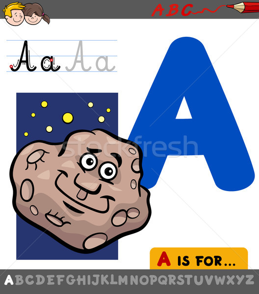 Stock photo: letter a with cartoon asteroid