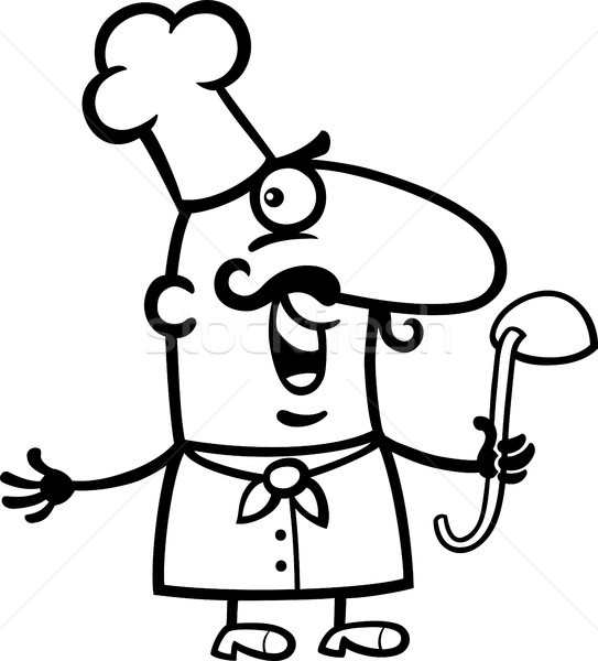 ストックフォト: 調理 · シェフ · ひしゃく · 漫画 · 実例 · 黒白