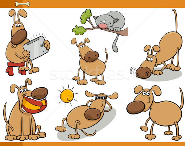 Stock foto: Hunde · Zeichen · Karikatur · Set · Illustration · Tier