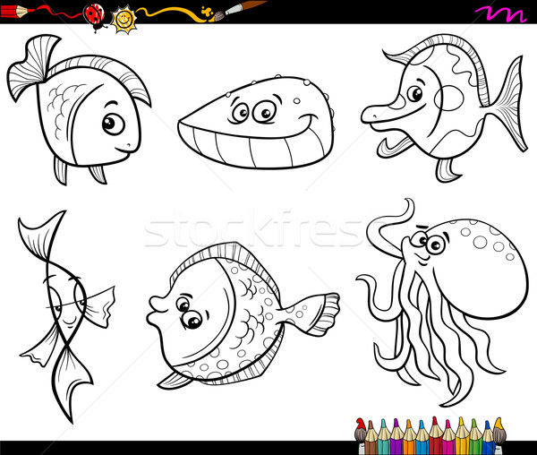 sea animals set coloring page Stock photo © izakowski