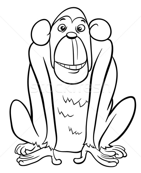 Emberszabású majom karakter oldal feketefehér rajz illusztráció Stock fotó © izakowski