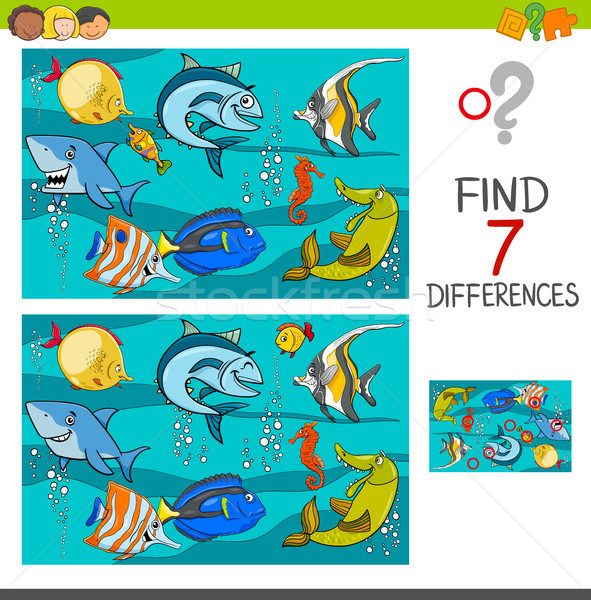 differences game with fish characters Stock photo © izakowski