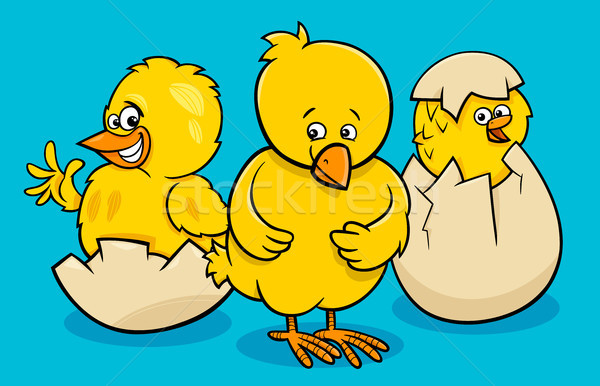 cartoon little chickens hatching from eggs Stock photo © izakowski