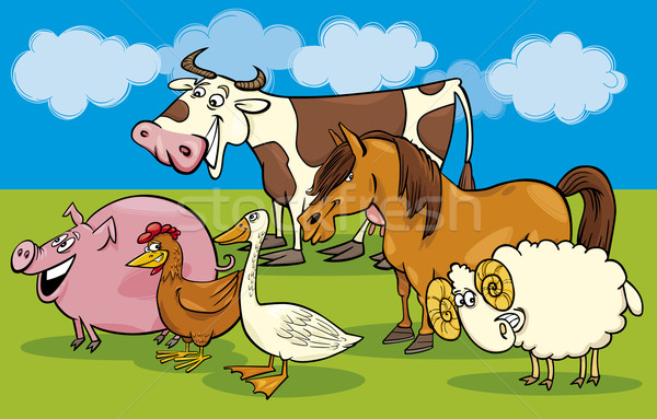 Grup desen animat animalele de ferma ilustrare amuzant fericit Imagine de stoc © izakowski
