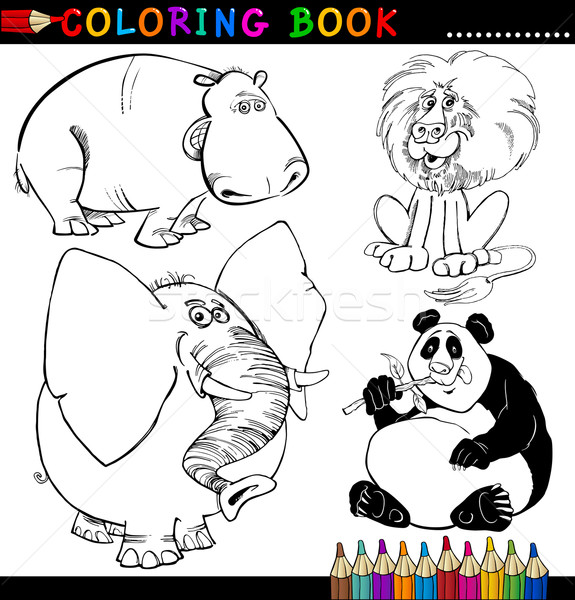 Foto stock: Animais · livro · para · colorir · página · desenho · animado · ilustração · engraçado