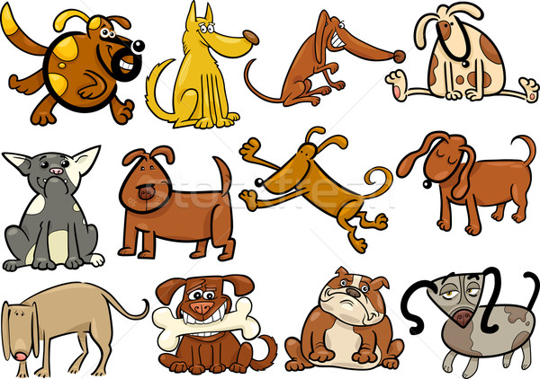 Сток-фото: Cartoon · собаки · щенки · большой · набор · иллюстрация