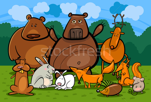 wild forest animals group cartoon illustration Stock photo © izakowski