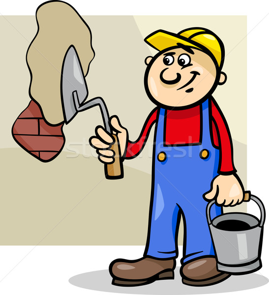 worker with trowel cartoon illustration Stock photo © izakowski