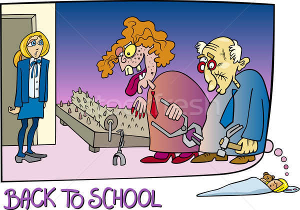Zurück in die Schule Karikatur Illustration witzig Studenten Stock foto © izakowski