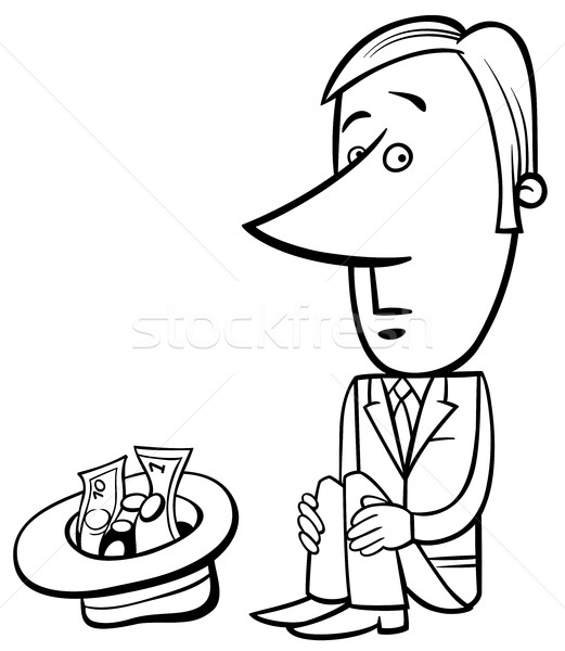 Om de afaceri cersetor ilustrare negru alb desen animat donatii Imagine de stoc © izakowski
