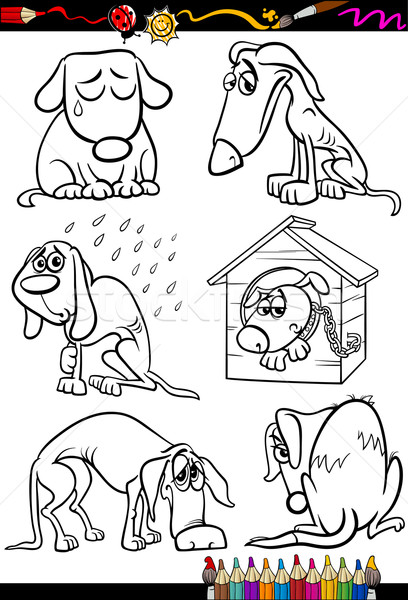Trist câini grup desen animat carte de colorat Imagine de stoc © izakowski