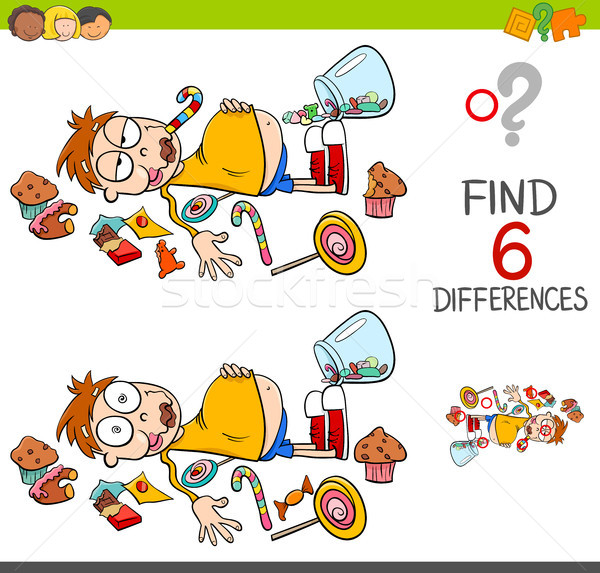 Stock foto: Ort · Unterschiede · Junge · Süßigkeiten · Karikatur · Illustration