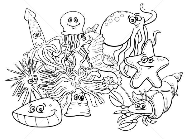ストックフォト: 海 · 生活 · グループ · 漫画 · 塗り絵の本