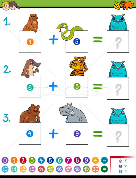 maths addition educational game with animals Stock photo © izakowski