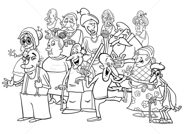 senior characters group cartoon coloring book Stock photo © izakowski