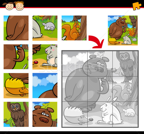 cartoon animals jigsaw puzzle game Stock photo © izakowski