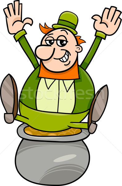 leprechaun and pot of gold cartoon Stock photo © izakowski
