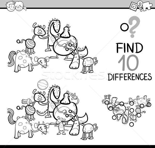 Différences tâche livre de coloriage blanc noir cartoon illustration [[stock_photo]] © izakowski