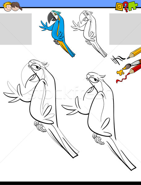 Stock photo: drawing and coloring activity with macaw bird