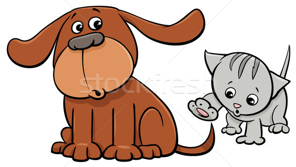 puppy and kitten characters cartoon illustration Stock photo © izakowski
