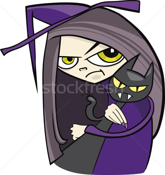 Desenho animado bruxa ilustração engraçado gato preto mulher Foto stock © izakowski