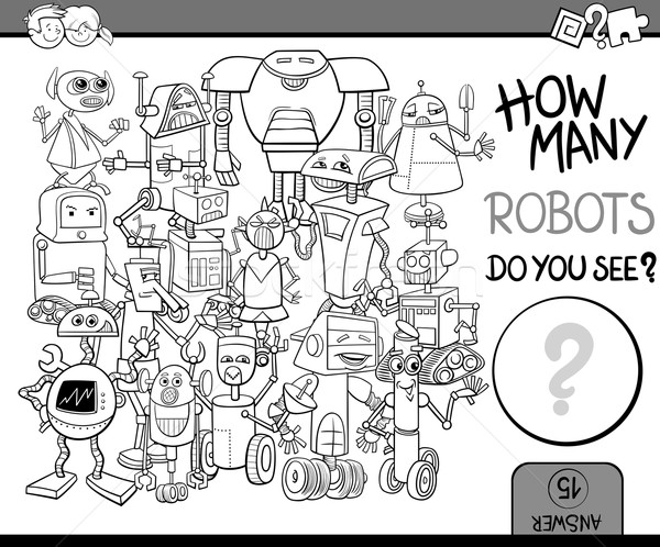 how many robots coloring page Stock photo © izakowski