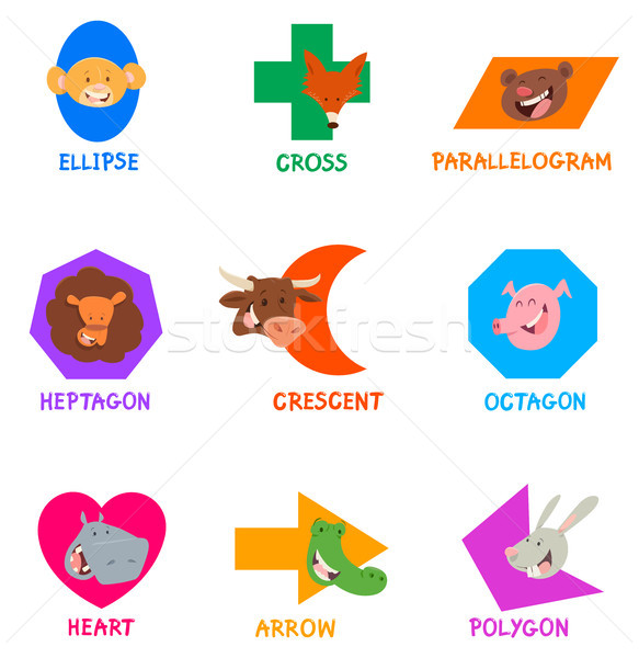 geometric shapes with funny animal characters Stock photo © izakowski