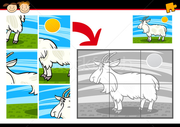 Stock photo: cartoon goat jigsaw puzzle game