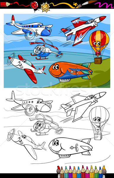 Aviones aeronaves Cartoon libro para colorear página ilustración Foto stock © izakowski