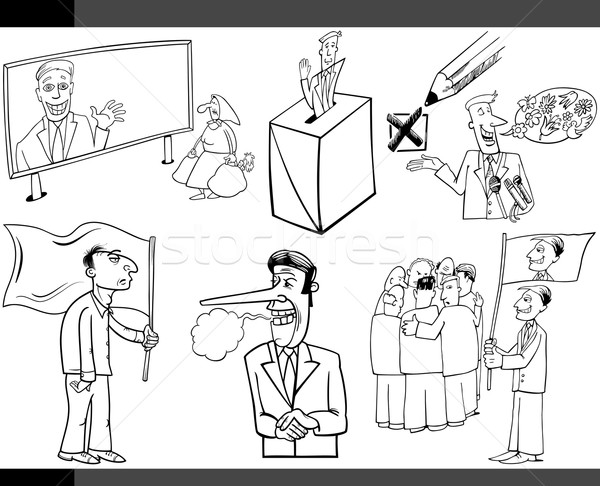 Karikatur Politik Konzepte Set schwarz weiß Illustration Stock foto © izakowski