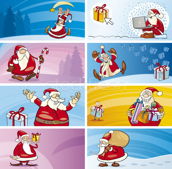 Cartoon Greeting Cards with Santa Clauses Stock photo © izakowski