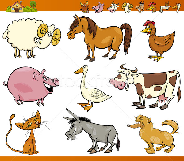 Stock photo: farm animals set cartoon illustration