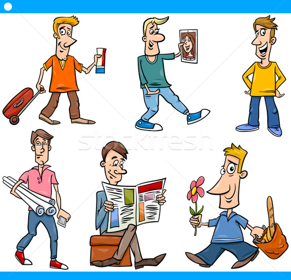 Stock photo: men characters set cartoon illustration