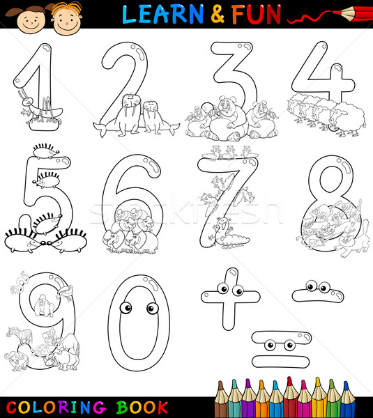 numbers with cartoon animals for coloring Stock photo © izakowski