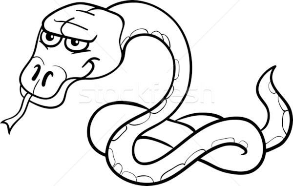 ヘビ 漫画 実例 塗り絵の本 黒白 面白い ストックベクター